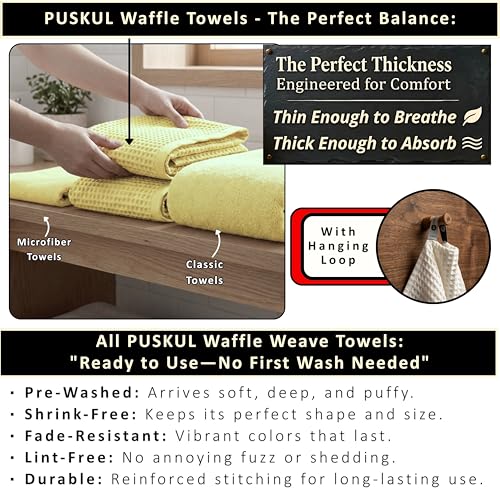 PÜSKÜL 2-Piece Natural 100% Turkish Cotton Waffle Bath Towels Extra-Large | Light Yellow, 32x63" Bath Sheet Towel, Soft Absorbent Quick-Dry Lint-Free Premium 3D Honeycomb Weave Oeko-Tex Made in Turkiye - color: Light Yellow