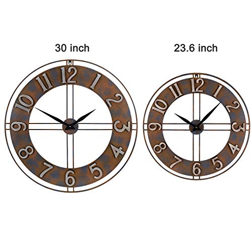 30-Inch Large Metal Decorative Rusty Wall Clock with Arabic Numerals - size: X-Large
