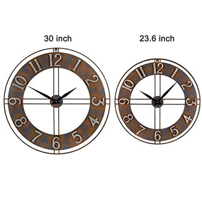 30-Inch Large Metal Decorative Rusty Wall Clock with Arabic Numerals - size: X-Large