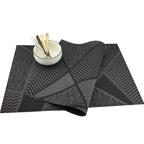 Natural Placemats Woven Vinyl Non-Slip Insulation Heat Stain Resistant Washable Table Placemats Kitchen Dining Table Top Meal Mat Place Mats PVC Set of 6, Natural Black Wood Color - color: Black