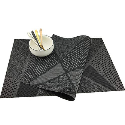 Natural Placemats Woven Vinyl Non-Slip Insulation Heat Stain Resistant Washable Table Placemats Kitchen Dining Table Top Meal Mat Place Mats PVC Set of 6, Natural Black Wood Color - color: Black