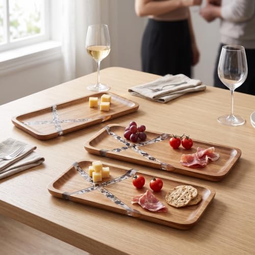 Resin Inlay Acacia Charcuterie Cheese Trays 3 Pack 14x5.5 in | Solid Natural Acacia Wood, Food Safe & Durable. Versatile home tray, simple to clean, wonderful gift for all celebrations. - color: Resin 14"*3pcs