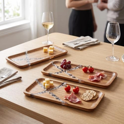 Resin Inlay Acacia Charcuterie Cheese Trays 3 Pack 14x5.5 in | Solid Natural Acacia Wood, Food Safe & Durable. Versatile home tray, simple to clean, wonderful gift for all celebrations. - color: Resin 14"*3pcs