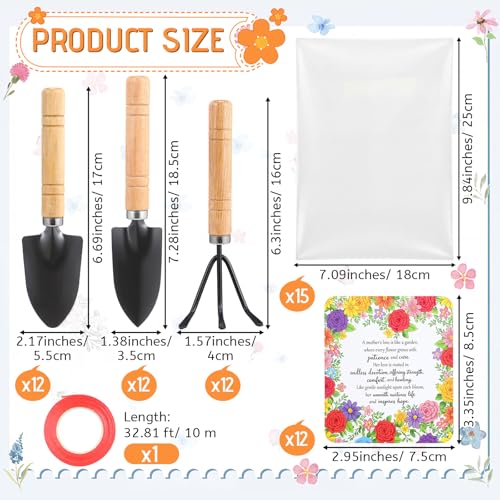 Chumia 12 Set Gardening Gifts Bulk for Women Floral Mini Garden Tools Shovel, Mini Garden Tools, Thank You Cards with Bags for Mother Day Mom Birthday Teacher Christian Party Favors