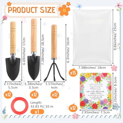Chumia 12 Set Gardening Gifts Bulk for Women Floral Mini Garden Tools Shovel, Mini Garden Tools, Thank You Cards with Bags for Mother Day Mom Birthday Teacher Christian Party Favors