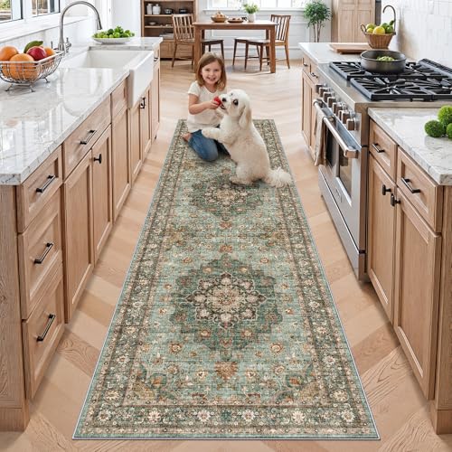 TOPRUUG 2x8 Hallway Runner Rug: Soft Washable Rugs for Kitchen Bathroom | Non-Slip Ultra-Thin Indoor Door Mat - Soft Stain Resistant Small Throw Carpet for Entrance Laundry Room Rug (Green, 2X8) - color: Green, size: 2' x 8' (Rectangular)