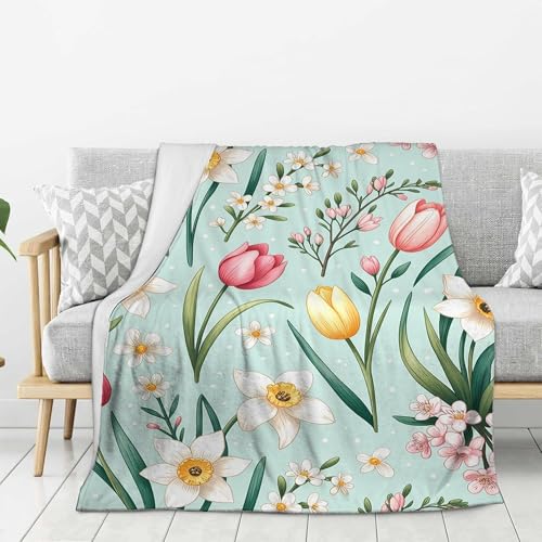 Farmhouse Flannel Cozy Throw Blanket Flower 39.37x59 Inches - Ultra Soft Lightweight Fuzzy Blankets for Adults Women Girls, Warm Fluffy Spring Decor Couch Blanket for Bed, Sofa, Living Room A9 - color: Colorful-9
