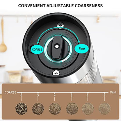 CIRCLE JOY Electric Salt and Pepper Grinder Set Stainless Steel Spice Grinder Automatic Pepper Mills with Easy-to-Carry Dual Charging Station, White Led Light, and Adjustable Coarseness, Silver - color: Upgrade Silver