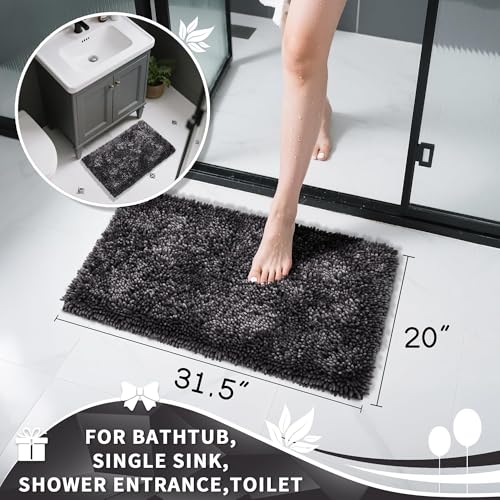 Yimobra Chenille Bathroom Rugs & Bath Tub Mat, Non Slip Extra Thick Soft Absorbent Bath Rug, Machine Washable Quick Dry Bath Mat for Bathroom Floor, Tub and Shower, Home Decor Accessories