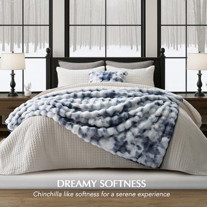 Faux Rabbit Fur Bubble Throw Blanket, 50"x60", Cloud Blue | Ultra Soft, Luxury Faux Rabbit Fur Throw, Thick Warm Bubble Blanket, Cozy Fluffy Reversible, for Bed, Couch, Chair, Sofa - color: Marble Cloud Blue, size: 50"x60"