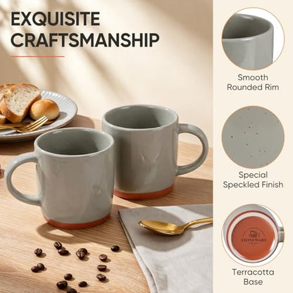 E-far Ceramic Coffee Mug Set of 4, 12oz Stoneware Coffee Cup with Handle, Porcelain Tea Cups, Modern Farmhouse Latte Mug Gift Set for Women & Men, Microwave Safe, Speckled Khaki - color: Speckled Khaki