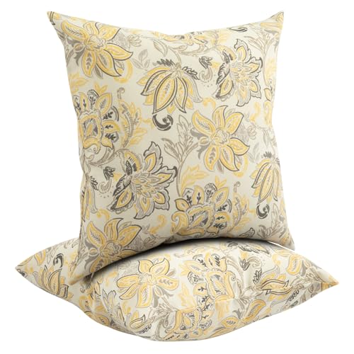 Outdoor Throw Pillows Water Resistant 18x18 inch,Decorative Throw Pillow with Insert Set of 2,Hidden Zipper Headrests for Patio Furniture Sofa Couch Chair(Yellow Flower) - color: Yellow Flower, size: 18" x 18" (Pack of 2)