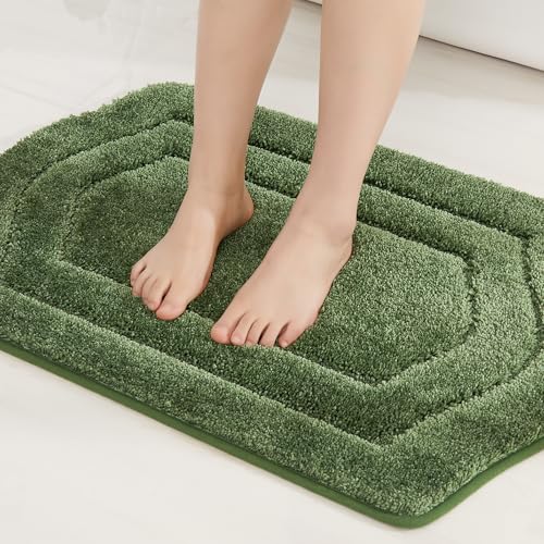 COSY HOMEER Non-Slip Bath Mat Extra Thick Absorbent Plush Washable | 17"x27" Green Non-Slip Extra Thick Plush Absorbent Machine Washable Bath Mat Bathroom Rug Floor Tub Shower - color: Green, size: 1'5" x 2'3" (Oval)