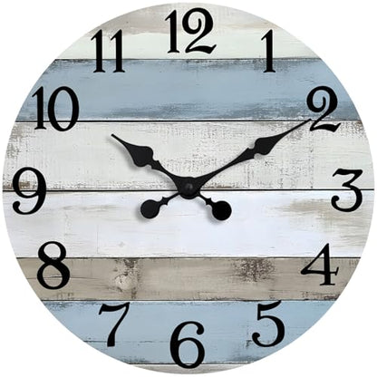 JoFomp 16 Inch Wall Clocks Battery Operated, Silent Non Ticking Wall Clock Wood, Coastal Country Design Rustic Wall Clocks for Living Room Decor, Large Wall Clock for Bedroom Kitchen Bathroom - size: 16 Inch