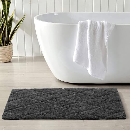 C23 20"x32" 100% Cotton Washable Bath Mat - 210 GSF Non-Slip Rug, Grey | Cushioned spa texture, reliable latex base grip, modern geometric aesthetic, perfect for master baths and guest rooms - color: Grey