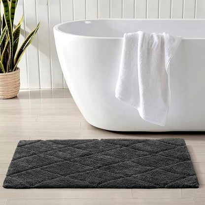 C23 20"x32" 100% Cotton Washable Bath Mat - 210 GSF Non-Slip Rug, Grey | Cushioned spa texture, reliable latex base grip, modern geometric aesthetic, perfect for master baths and guest rooms - color: Grey