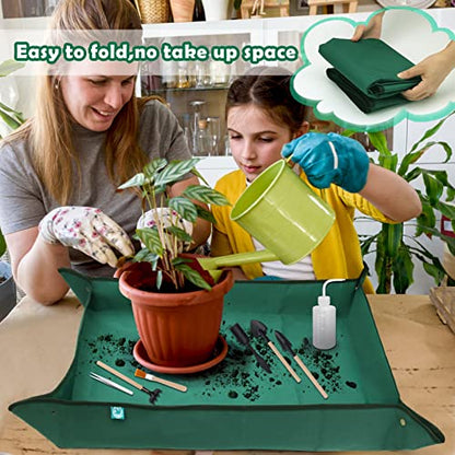 Plant Repotting Mat 43.3" x 29.5", Garden Potting Mat for Indoor | Waterproof Transplanting Mat, with 7P Succulent Plant Tools Kit