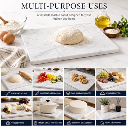 8×12 Inches White Marble Cheese & Charcuterie Board | Natural Marble, Non-Slip Feet, Cutting Board & Pastry Slab, Premium Stone Kitchen Tray - color: White, size: 12"L x 8"W