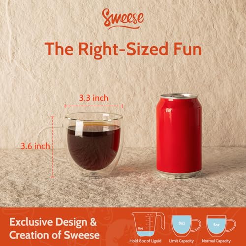 Sweese Clear Coffee Mugs - 8 oz Double Wall Glass Coffee Mugs Set of 4, Perfect for Espresso, Latte, Cappuccino - size: 8 oz (Set of 4)