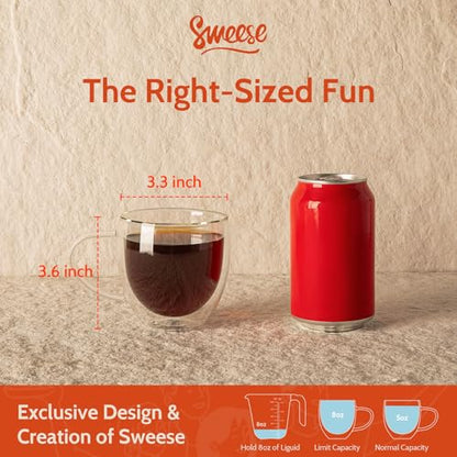 Sweese Clear Coffee Mugs - 8 oz Double Wall Glass Coffee Mugs Set of 4, Perfect for Espresso, Latte, Cappuccino - size: 8 oz (Set of 4)