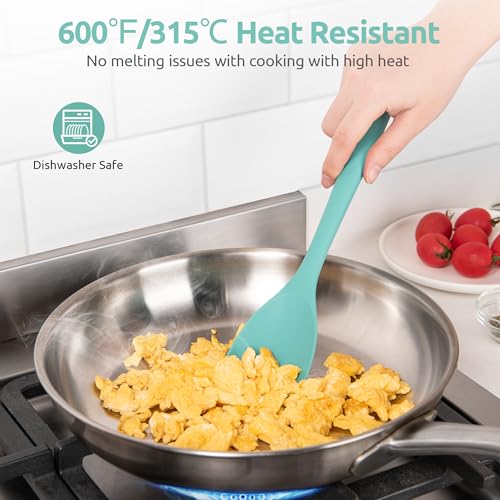 U-Taste 600ºF High Heat 16in Silicone Kitchen Tong and 600ºF Heat Resistat Spatula Spoon Flexible Silicone Cooking Scoop Spoonula (Aqua Sky)