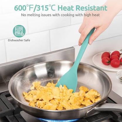 U-Taste 600ºF High Heat 16in Silicone Kitchen Tong and 600ºF Heat Resistat Spatula Spoon Flexible Silicone Cooking Scoop Spoonula (Aqua Sky)