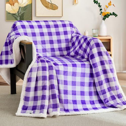 BEAUTEX Christmas Sherpa Fleece Throw Blanket Soft Warm Buffalo Plaid | Plush Blanket & Throw, Winter Cozy Fuzzy for Couch, Sofa, Bed (Purple, 50" x 60") - color: Purple, size: Throw-50"x60"