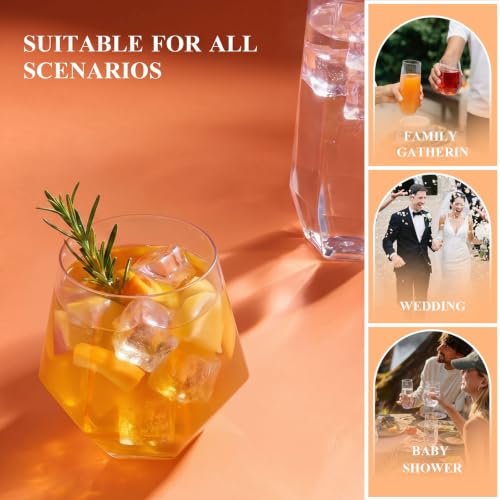 BESTSTAR 48 Pack Clear Plastic Wine Glasses Set BPA-Free Shatterproof | 24 9 OZ Stemless Champagne Flutes & 24 12OZ Diamond Wine Whiskey Glasses, Clear Drinkware for Weddings, Parties & Events - color: Clear Diamond