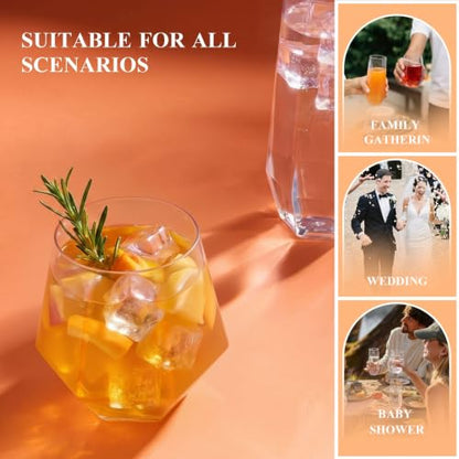 BESTSTAR 48 Pack Clear Plastic Wine Glasses Set BPA-Free Shatterproof | 24 9 OZ Stemless Champagne Flutes & 24 12OZ Diamond Wine Whiskey Glasses, Clear Drinkware for Weddings, Parties & Events - color: Clear Diamond