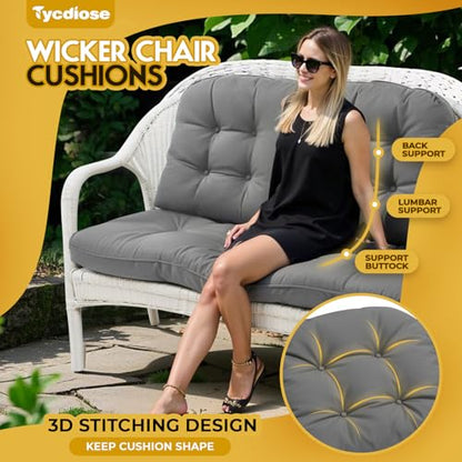 All Weather Wicker Chair Cushions of 3 Pieces, Waterproof Outdoor Wicker Chair Cushion for Patio Furniture Loveseat Settee Bench, 1 Loveseat and 2 U-Shaped Thickened Cushions, Grey - color: Grey Cushion