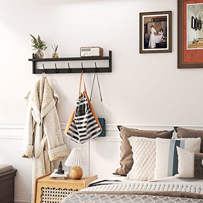 AMBIRD Wall Hooks with Shelf Entryway Hanging Wood Coat Hooks with Shelf Wall-Mounted Coat Hook Rack with 5 Dual Hooks for Bathroom, Living Room, Bedroom (Stylish Black) - size: 28.9inch, style: Stylish