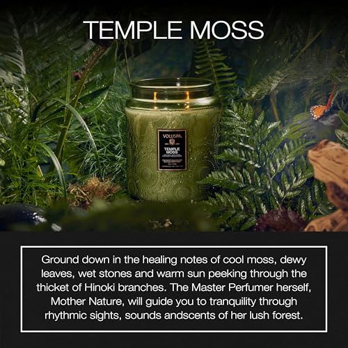 Voluspa Temple Moss, Two Wick Luxe Candle Jar, 44 oz, Coconut Wax Blend, Scented Candles for Home, 140 Hour Burn Time, Handcrafted in the USA - color: 23 - Temple Moss Two Wick