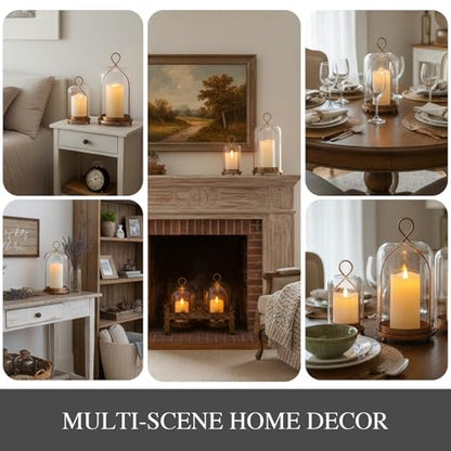 Hurricane Glass Candle Holders, Modern Farmhouse Coffee Table Decorations, Candle Holders for Pillar Candles Set of 2, Decorative Candle Lanterns, Antique Large Candle Holder for Gifts
