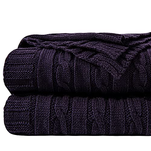 NTBAY Cotton Cable Knit Throw Blanket, 51 x 67, Eggplant Purple | 100% Cotton Cable Knit Throw with Breathable, Lightweight Cnstruction for Sofa, Bed, Reading, and Decorative Layering - color: Eggplant Purple, size: Throw(51"x67")