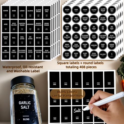 Spice Jars with Labels - 24 Glass Spice with Shaker Lids & Airtight Plastic Caps - 4oz Complete Seasoning Containers Organizer Set for Cabinet, Drawer & Rack (Black) - color: Black