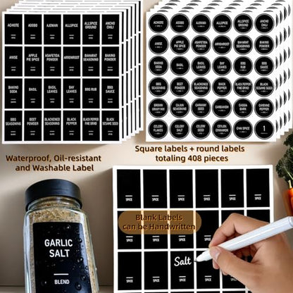 Spice Jars with Labels - 24 Glass Spice with Shaker Lids & Airtight Plastic Caps - 4oz Complete Seasoning Containers Organizer Set for Cabinet, Drawer & Rack (Black) - color: Black