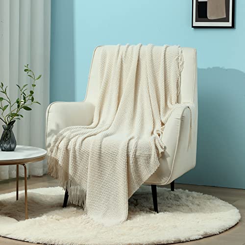 CREVENT Lightweight Knit Throw Blanket for Couch Sofa Chair - Soft and Decorative for Spring Summer Fall (50''X60'' Ivory/Off White) - color: Ivory -Corn