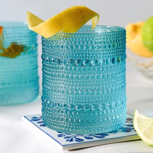 Kate Aspen Hobnail Beaded Drinking Glasses Vintage Glassware Set | Cocktail Glass Set, Juice Glass, Water Cups | Makes A Great Hostess Gift, Gift for Newlyweds (Aqua Blue) - color: Aqua Blue, size: Beaded 10 oz.