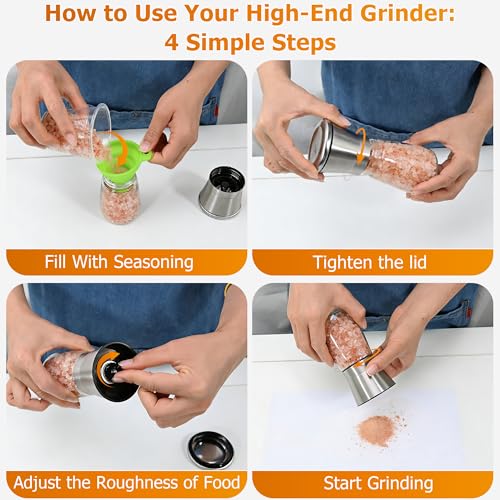 Silver Premium Stainless Steel Salt and Pepper Grinder Manual | Adjustable Ceramic Mill, Glass Spice Shaker - Spice Mill [No Spices Included] - color: Silver, size: 1PK