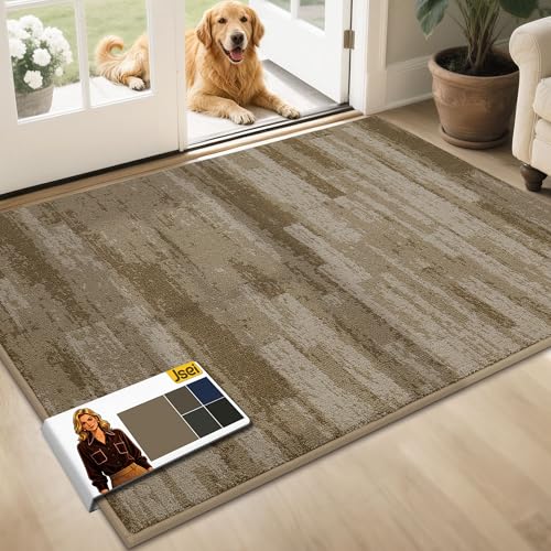 JSEI Dirt Trapper Door Mat 32"x48", Non-Slip Doormat, Beige | Entryway Rugs Washable,Trap Dirt Absorbent Welcome Floor Mat, Low Profile Dog Door Mats for Front Back Door, Wet Shoes & Paws - color: Beige, size: 32'' X 48''