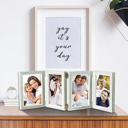 POILKMNI 4 Folding 5x7 Inch Hinged Picture Frame with 4 Openings | Natural Wood Foldable Photo Frame High Definition Acrylic for Mothers Day Father's Day Christmas Gift, Family Picture, - color: Grey, size: 5x7
