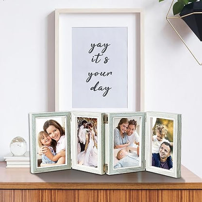 POILKMNI 4 Folding 5x7 Inch Hinged Picture Frame with 4 Openings | Natural Wood Foldable Photo Frame High Definition Acrylic for Mothers Day Father's Day Christmas Gift, Family Picture, - color: Grey, size: 5x7