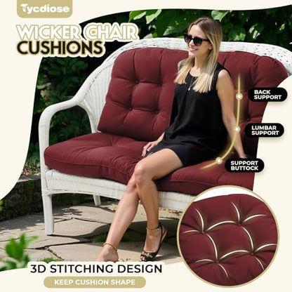 All Weather Waterproof Wicker Chair Cushions of 3 Pieces, Outdoor Wicker Chair Cushion for Patio Furniture Loveseat Settee Bench, 1 Loveseat and 2 U-Shaped Thickened Cushions, Red - color: Red