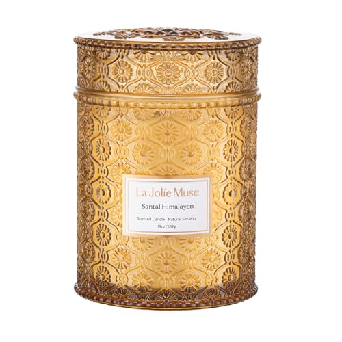 LA JOLIE MUSE Santal Himalayen Scented Candles for Home, 19 oz Natural Soy | Large Jar Luxury Candle, Clean Non Toxic, Gift for Women, Men, Decorative Candles, Pretty Candle, Wood Wick, Sandalwood Amber - color: Santal Himalayen, size: 19 oz