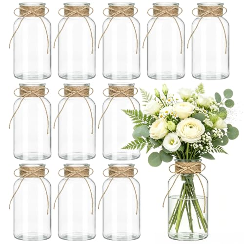 Glass Flower Vase,12 PCS Farmhouse Mason Jar for Centerpiece | Clear Vintage Vases in Bulk for Weddings, Bridal Showers, Baby Showers & Home Decor - color: Transparent