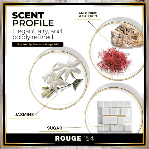 Reed Diffuser Set, Rouge 54 - Bathroom Shelf Décor | Saffron, Jasmine, Amber and Woods, 5 Ounce Sleek Modern Black Rectangular Glass Bottle, Made in the USA - color: Rouge '54