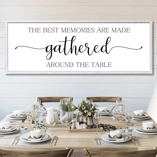 Rutiyoka the Best Memories are Made Gathered Around the Table Sign Framed Farmhouse Dining Room Wall Decor Large 42"×15" Wood Kitchen Wall Art White - color: the best memories (white frame)