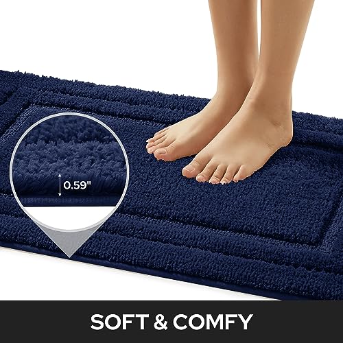HOMEIDEAS Bathroom Rugs Sets 2 Piece, Super Soft and Absorbent Non Slip Microfiber Machine Washable Bath Mat Set (20" x 32" + 16" x 24", Navy Blue) - color: Loop- Navy Blue, size: 1'4" x 2'8" (16"x24"+20"x32")