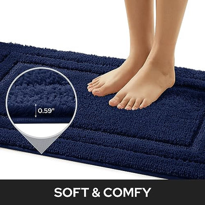 HOMEIDEAS Bathroom Rugs Sets 2 Piece, Super Soft and Absorbent Non Slip Microfiber Machine Washable Bath Mat Set (20" x 32" + 16" x 24", Navy Blue) - color: Loop- Navy Blue, size: 1'4" x 2'8" (16"x24"+20"x32")