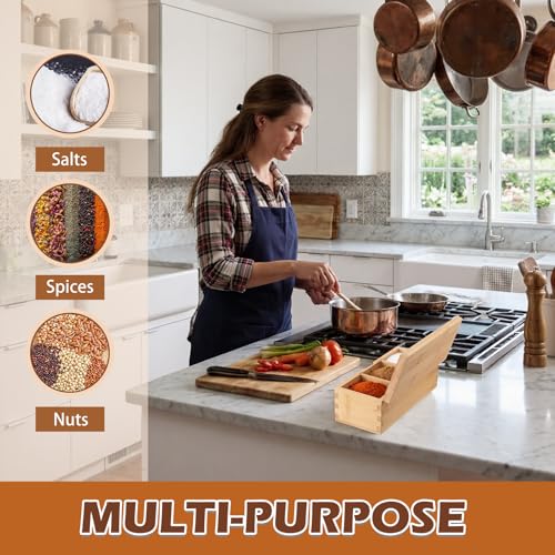 Bamboo Salt Cellar Spice Box with Magnetic Lid 29oz Large Capacity Salt Organizer 3 Compartments for Kitchen Countertop, Pepper, Seasonings, Spices, Grilling & Cooking - color: Bamboo, style: 3 Compartments